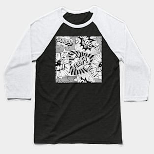 Black and White Comic Book Word Art Collage Baseball T-Shirt